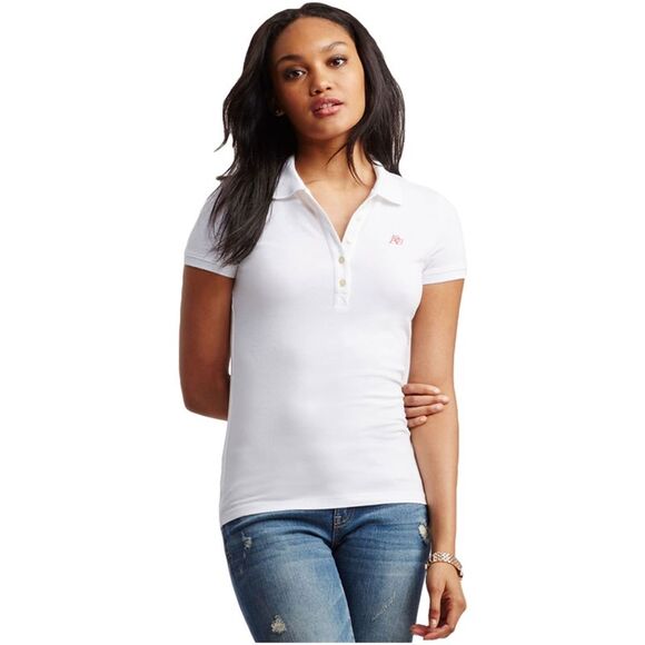 Aeropostale Womens A87 Polo Shirt, white, Juniors, L - Picture 1 of 1